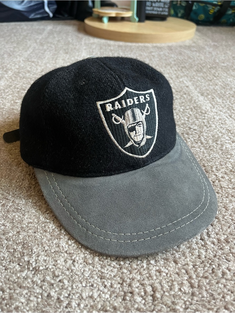 VTG 90’s NFL American Needle Raiders Black & Grey Wool / Suede Cap